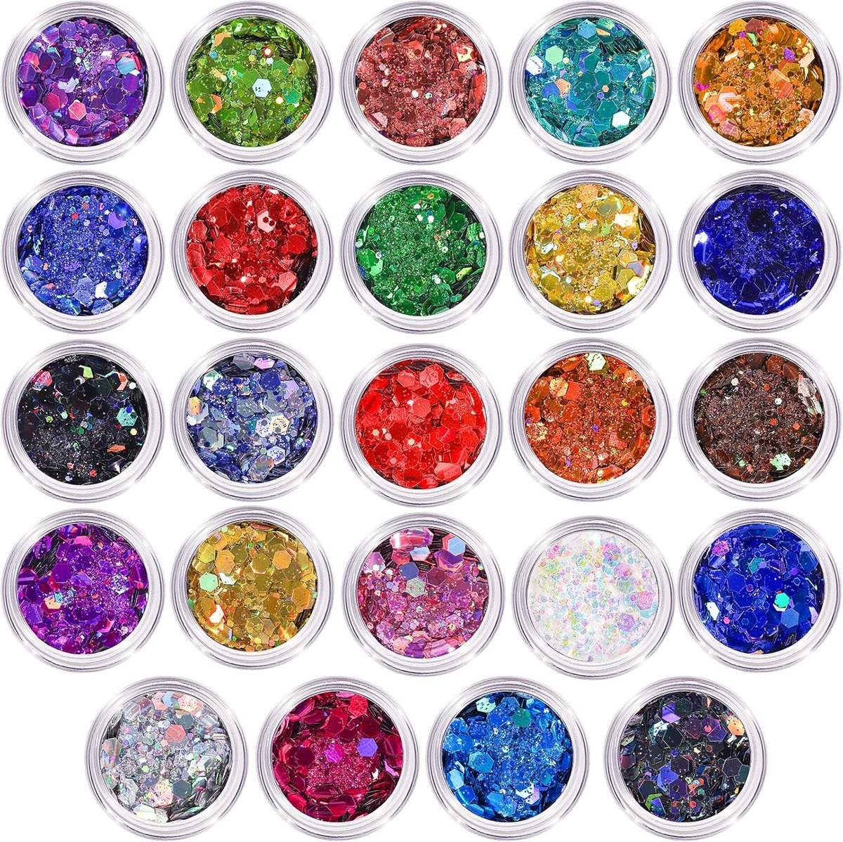 OLOEY Glitter-24 potjes holografische grove glitter voor knutselwerk en hars-pailletten voor knutselwerk-make-up voor haar-gezicht-lichaam en nagels-doe-het-zelfprojecten-feest- en kerstdecoratie