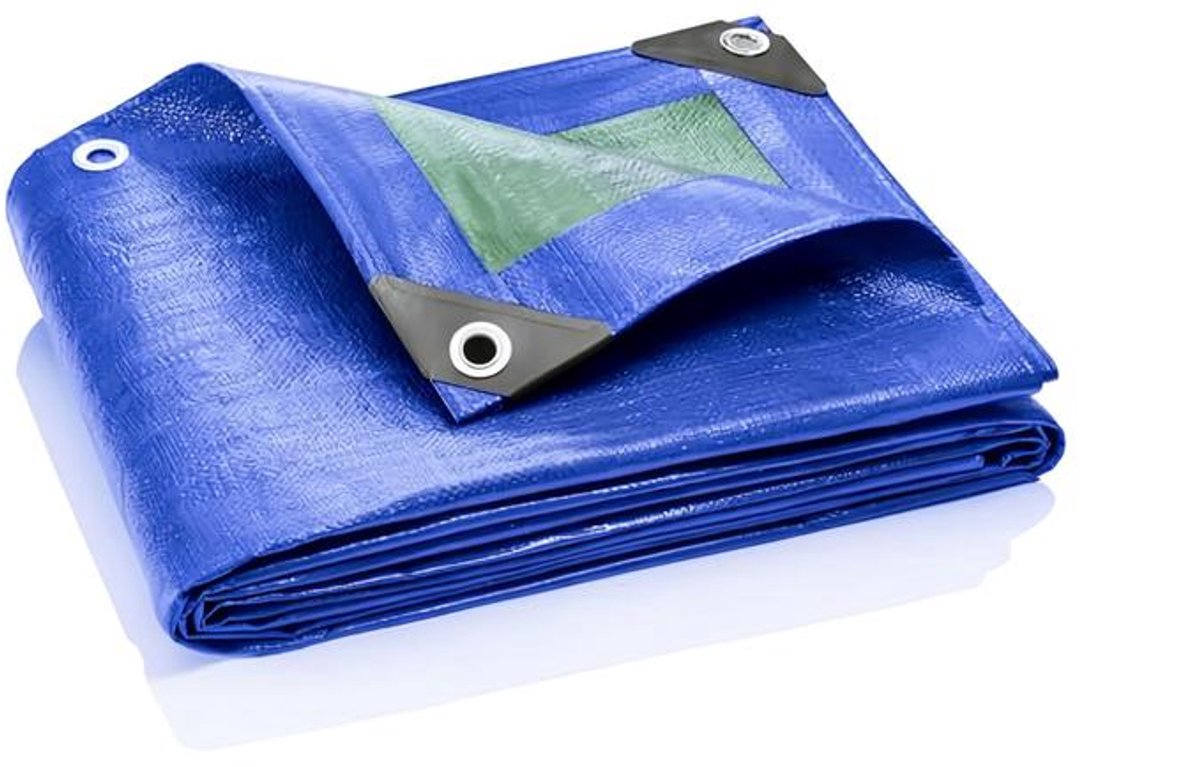 ElleMooi 4x5m Afdekzeil 90g/m2 Waterdicht Blauw/Groen met Aluminium Oogjes - Universeel Dekzeil voor Buiten