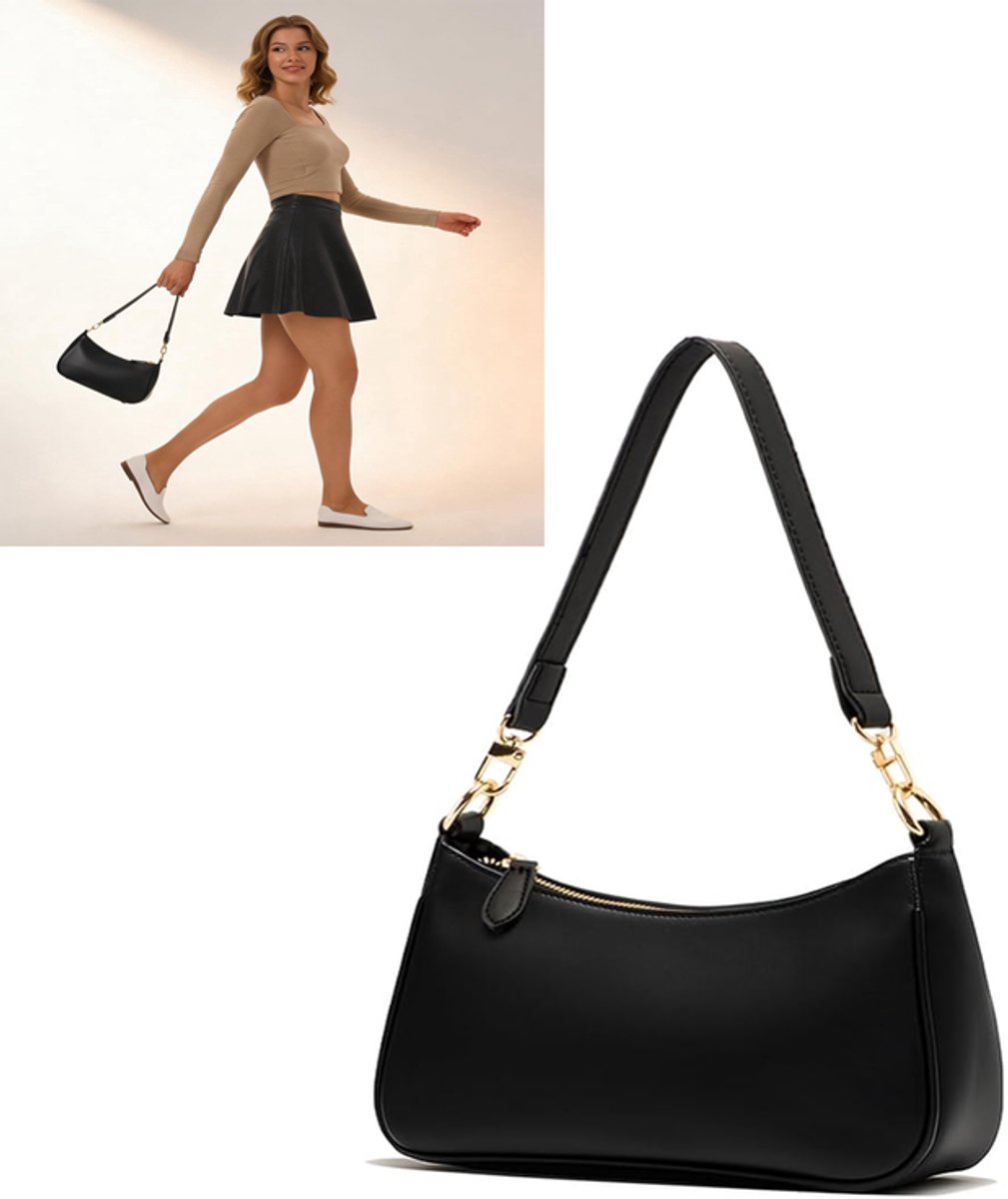 KZQ Handtas schoudertas crossbody voor dames zwart waterdicht PU leer 26x15x7 cm afneembare banden voor werk feest en dagelijks gebruik