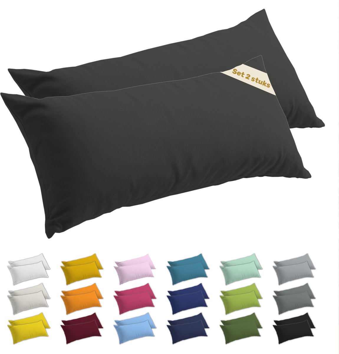 Lavea® Zijslaapkussenslopen 40x145 cm Set van 2 – Kussenhoezen van 100% Zachte en Ademende Jersey Katoen met YKK Ritssluiting – Antraciet