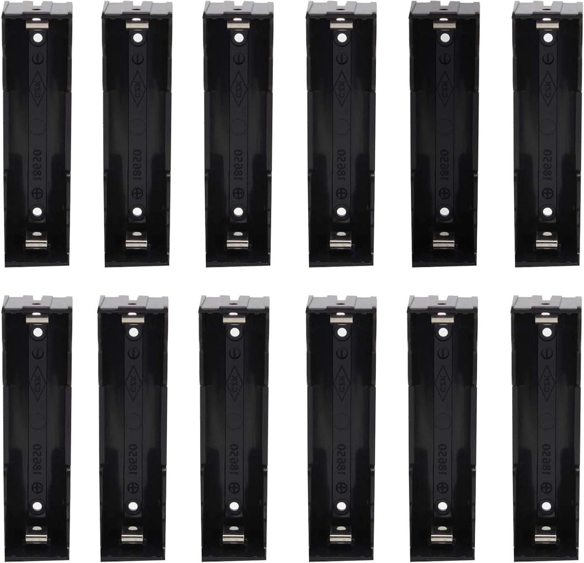 12-delige 3.7 V 18650 batterijopslagdoos, plastic batterijcover met 2 pinnen en 2 extra opslagboxen voor veilige batterijopslag en transport