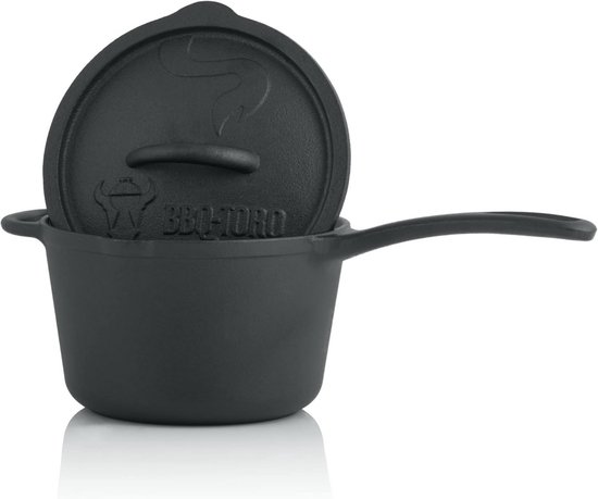 Gietijzeren Steelpan - Kleine Stoofpan - Buiten Koken - Direct Te Gebruiken - 2 Liter - Zwart — afbeelding 5