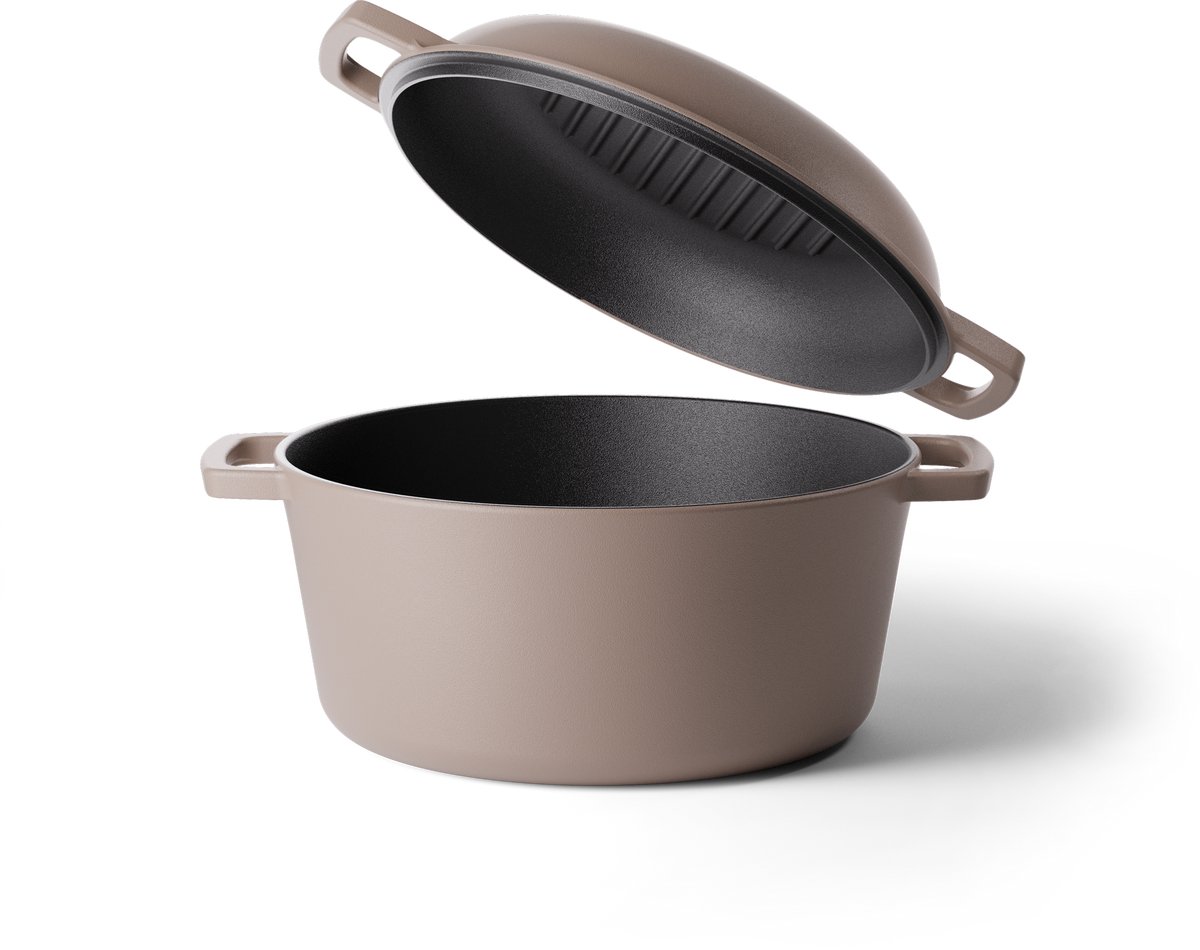 Cook & Pan - Taupe of Mind 2 in 1 Gietijzeren Braadpan - PFAS vrij - Inductie - Non stick - 25 jaar garantie - Taupe