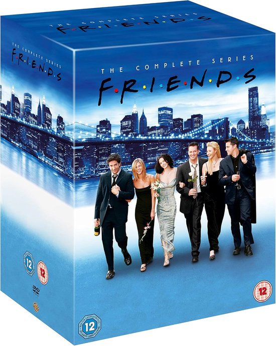 De complete serie Friends dvd boxset met de cast voor de skyline van New York.