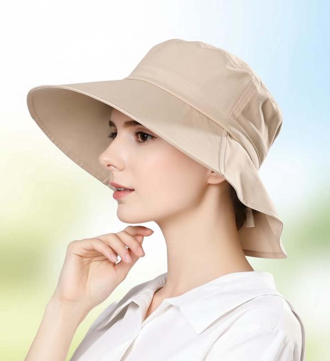ElleMooi 100% slub-katoenen zonnehoed voor dames, opvouwbaar, zomer, brede rand, uv-bescherming UPF 50+, met kinband, strandhoed, outdoor, maat S