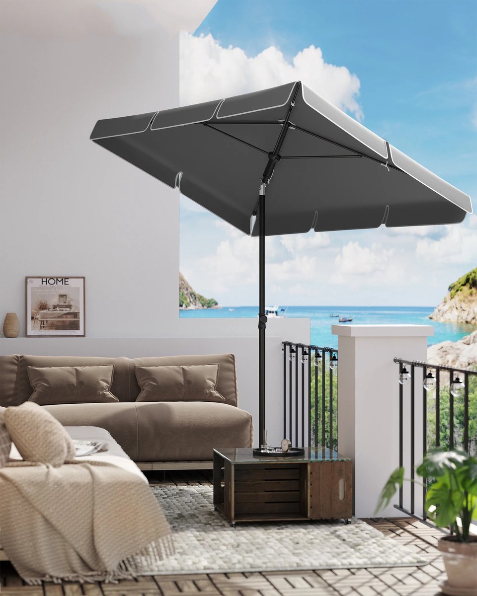Lilac & Lily Parasol - Balkonparasol - UPF 50 - Waterdicht - Draaibare parasol - Inklapbaar - Met opbergtas - 200x125 - Grijs