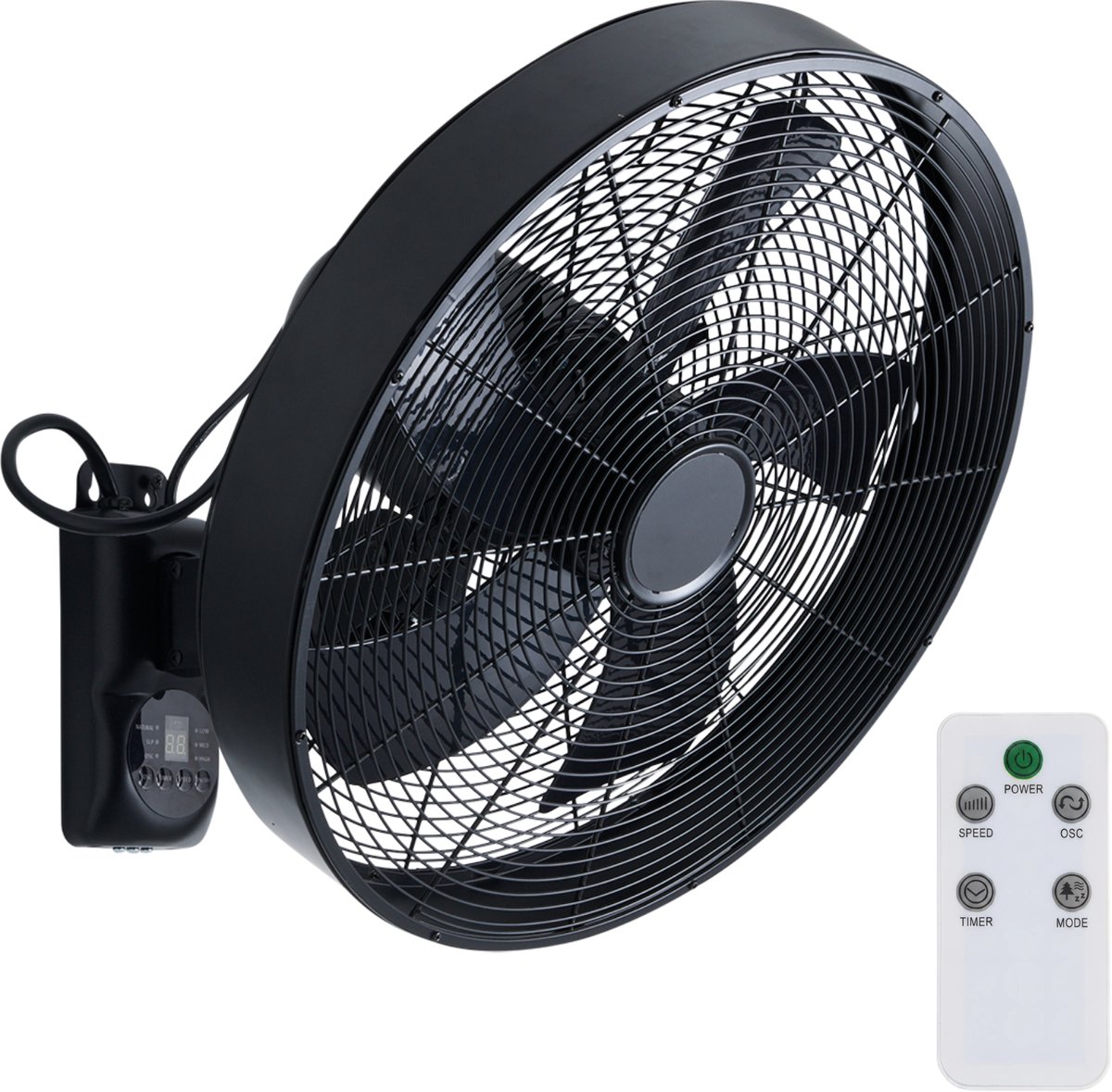Evolar Wandventilator met Afstandsbediening - 50W - Muurventilator - Automatische Oscillatie - 3 Snelheden - Timer - Zwart - EVO-WF50B