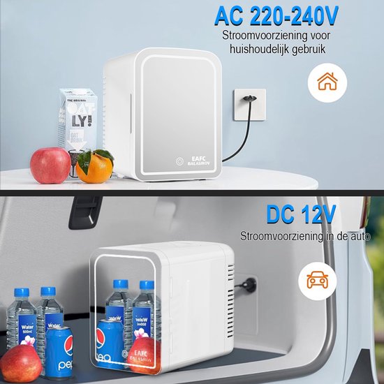EAFC Skincare Fridge - Mini Koelkast - Make-up Koelkast met Spiegel - Beauty Fridge met Spiegel en 3 Standen Ledverlichting - Draagbare koeler Warmer - Thuisauto Dubbel gebruik - 6 Liter - Wit van eafc — afbeelding 5