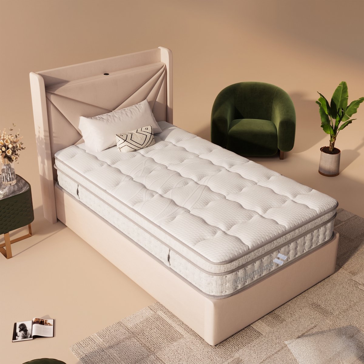 Merax 7-zone pocketverenmatras 90x200 cm - 25 cm hoge koudschuim hybride matras - ergonomisch ontwerp - OEKO-TEX gecertificeerd Wit