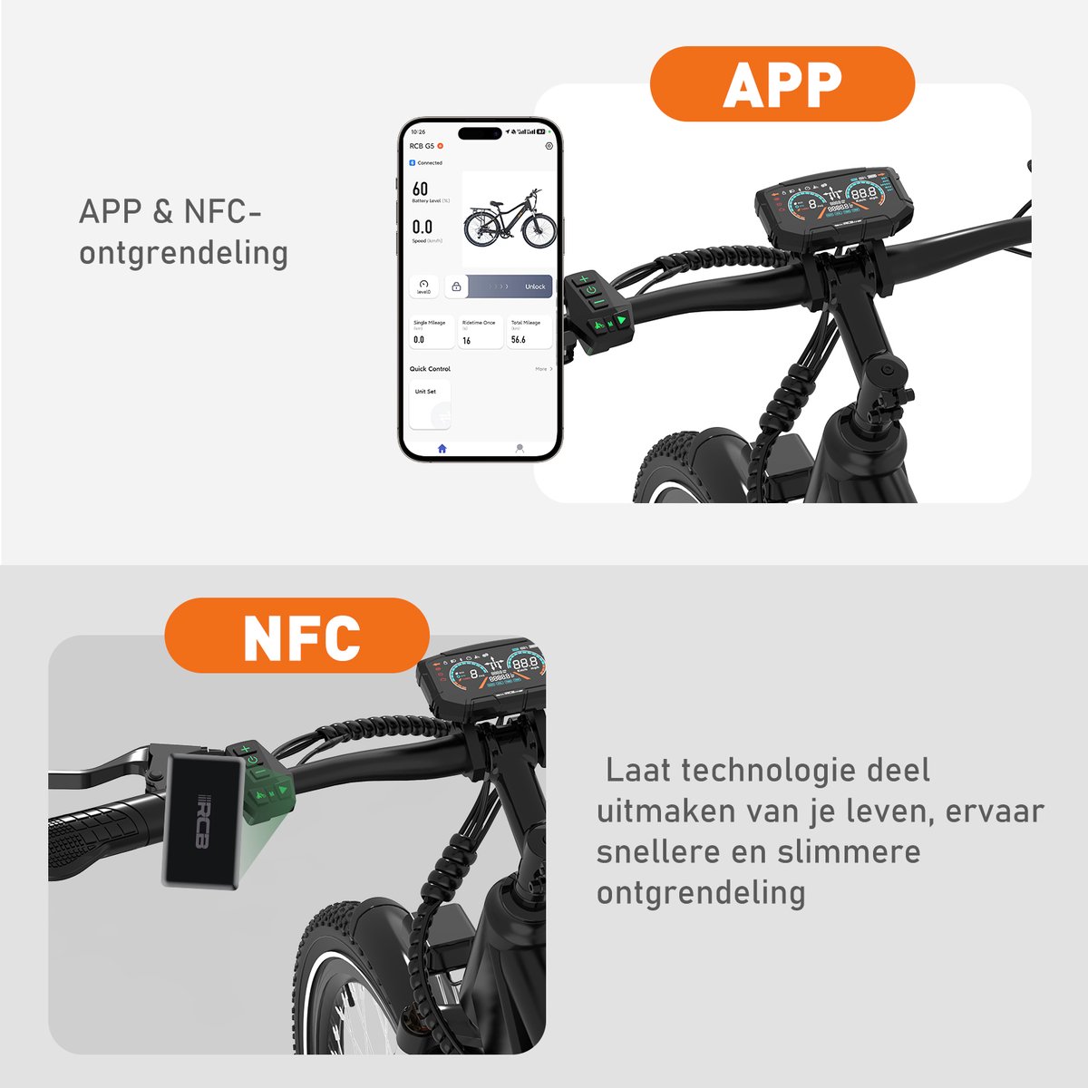 RCB G5 Elektrische Fiets, Trendy 80km City Commuter EBike, 250W, 36V 13Ah, Voorvorkvering, 7 Versnellingen, App, NFC & LCD, Lichtgewicht Aluminium, Zwart, Dames/Heren thumbnail 5