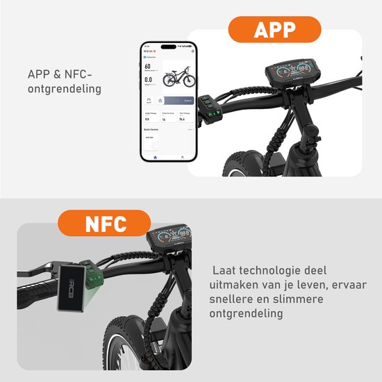 RCB G5 Elektrische Fiets, Trendy 80km City Commuter EBike, 250W, 36V 13Ah, Voorvorkvering, 7 Versnellingen, App, NFC & LCD, Lichtgewicht Aluminium, Zwart, Dames/Heren van RCB — afbeelding 3