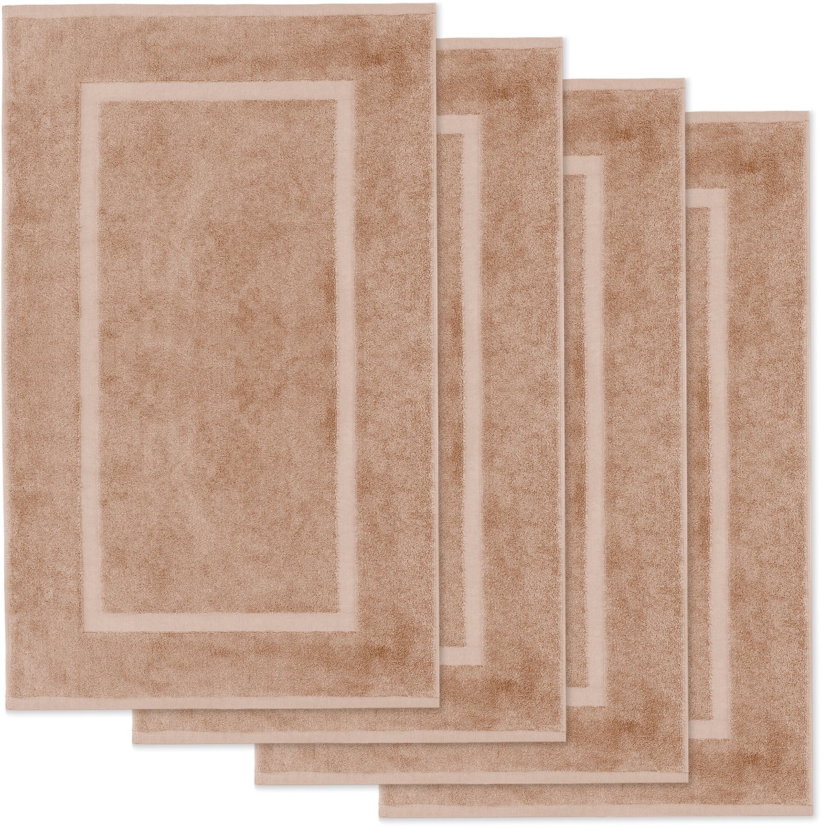 Lavea® Set van 4 Badmatten 50x80 cm Zacht en Absorberend – 100% Katoen, Wasbare Badkamermatten – Ideaal als Douche- of Badmat - Cappuccino
