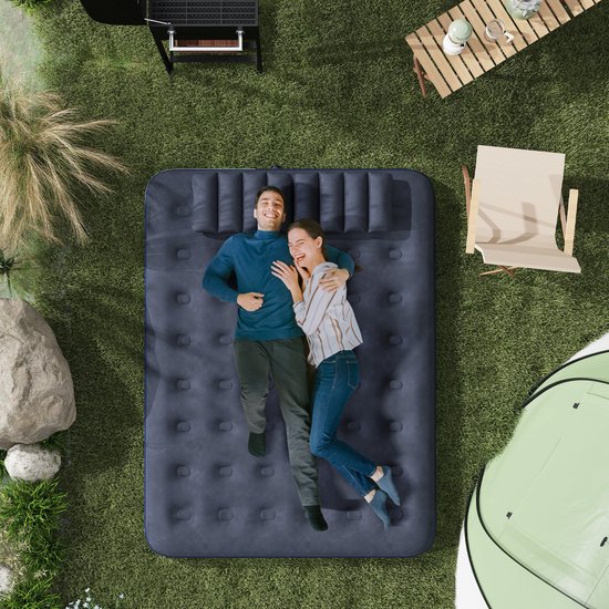 Luchtbed voor 2 personen, met handpomp, zacht en duurzaam, 203 x 152 x 22 cm, blauw — afbeelding 2
