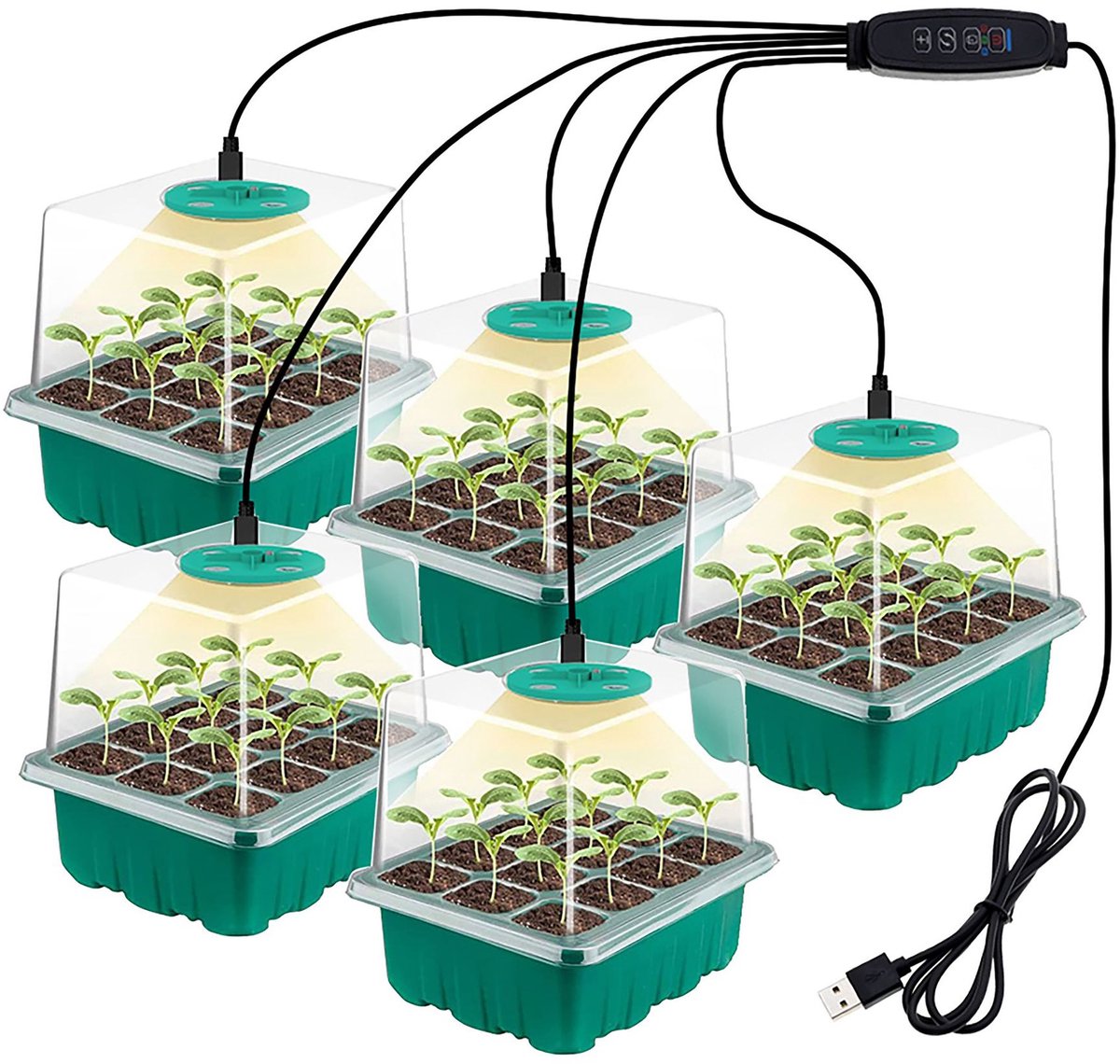 Kweekbak Starterset - Hoge Vochtigheidskap - Intelligente Timer & LED Plantengroei Lamp - Verstelbare Ventilatie - Binnen Tuinieren - Transparant