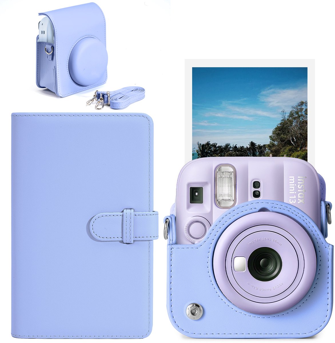 RHYTHMFLAME Instax Mini 13 Accessoireset - Cameratas met Schouderriem en Fotoalbum - Lichtblauw