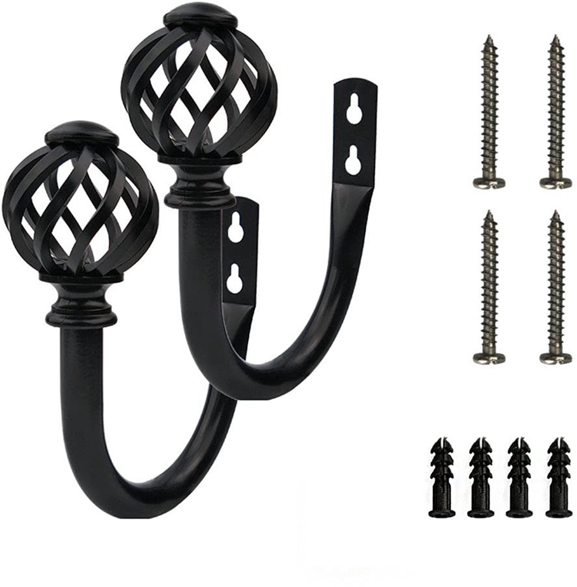 VLEMICO- Gordijnhouders Set van 2 - Wandmontage - Haken - Zwart Mat Metaal - Luxe Design - Aluminiumlegering 17 cm - Gordijnhaken