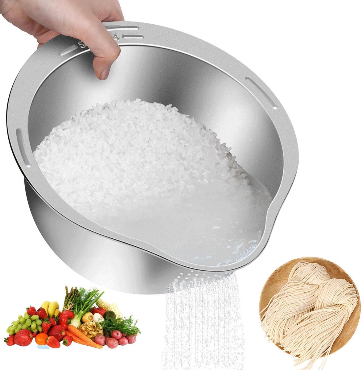 RVS Afwasbak met Zijafvoer - Ideaal voor het Spoelen van Quinoa, Groenten en Fruit, Perfecte Keukenaccessoire voor het Afvoeren van Granen en Bonen
