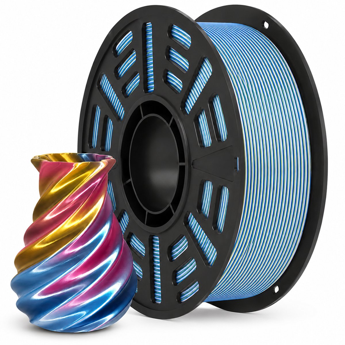 PLA Silk+ Zijdeglans Vierkleuren Filament 1.75mm – Royal Mirage 3-Color – Hoogglans 3D Printer Filament – 1KG – Morgen in Huis