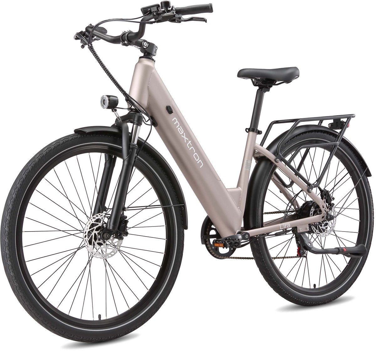 Maxtron Lira Elektrische Fiets - Actieradius tot 140 km - 720Wh Accu met Grote Capaciteit - 28 x 2.0 Inch Banden - Hydraulische Schijfremmen - Shimano 7 Versnellingen - 250W Motor - Met Achterlicht - Max. Belastbaar 120 kg - Goud