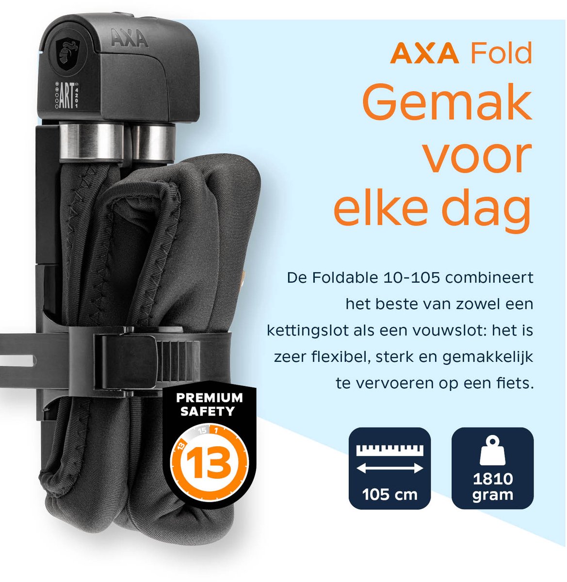 AXA Foldable 10-105 ART 2 Vouwslot – Fietsslot met keurmerk – Sterk slot voor elektrische fiets, fatbike en bakfiets – Inclusief houder en Sleutelservice – 105 cm – foto 6