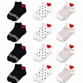 Meisjes sokken 12 Paar – Oogjes Hart Design – Katoenen Kindersokken - Maat 34-36
