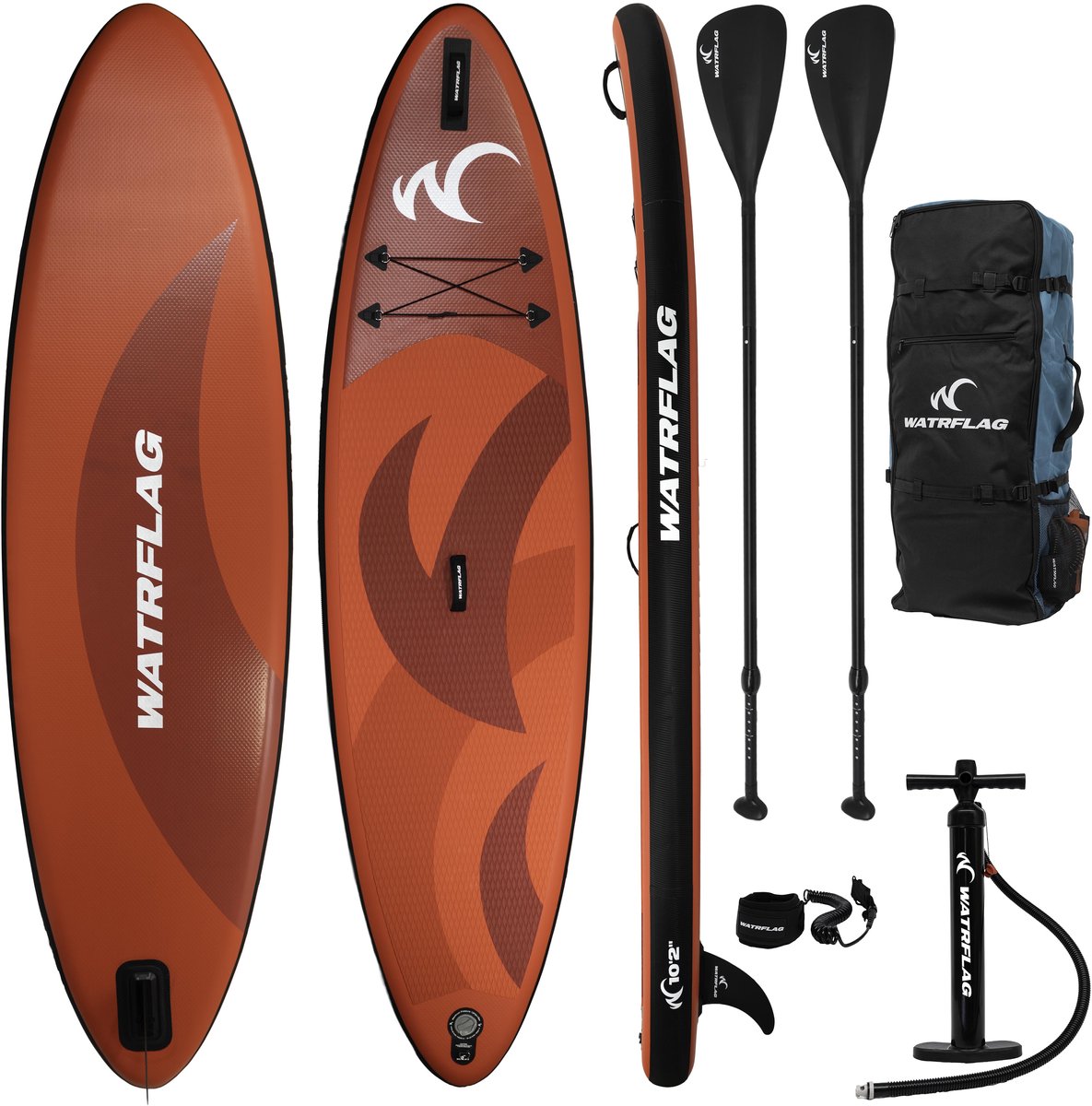 Watrflag Flow Red SUP Board 10'2'' Set - 310 cm - Allround Opblaasbaar Stand Up Paddle Board met peddel, pomp, luxe rugzak 310