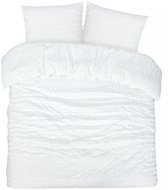PHLOX Housse de couette Seersucker Deluxe - 100% Satin de Coton - Deux personnes 200x200/220 cm + 2 Taies d'oreiller - Respirante & Douce pour la peau - Blanc