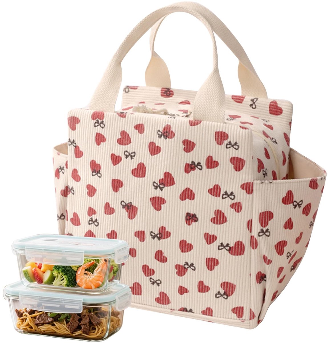Dailygoods- Lunchtas 12 l - Thermische Koeltas - Draagbaar voor Werk/School - Waterdicht - Beige - Hartopdruk - Goede Isolatie