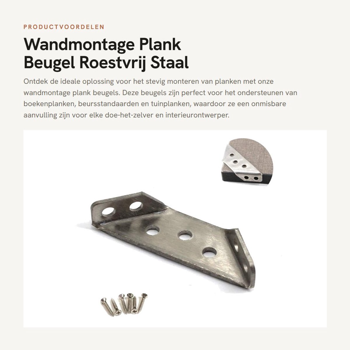 Dailygoods- Plankbeugel Roestvrij Staal 69x20mm - Planksteun - Wandmontage - Hoekbeugel - Ondersteuning - Pack van 10