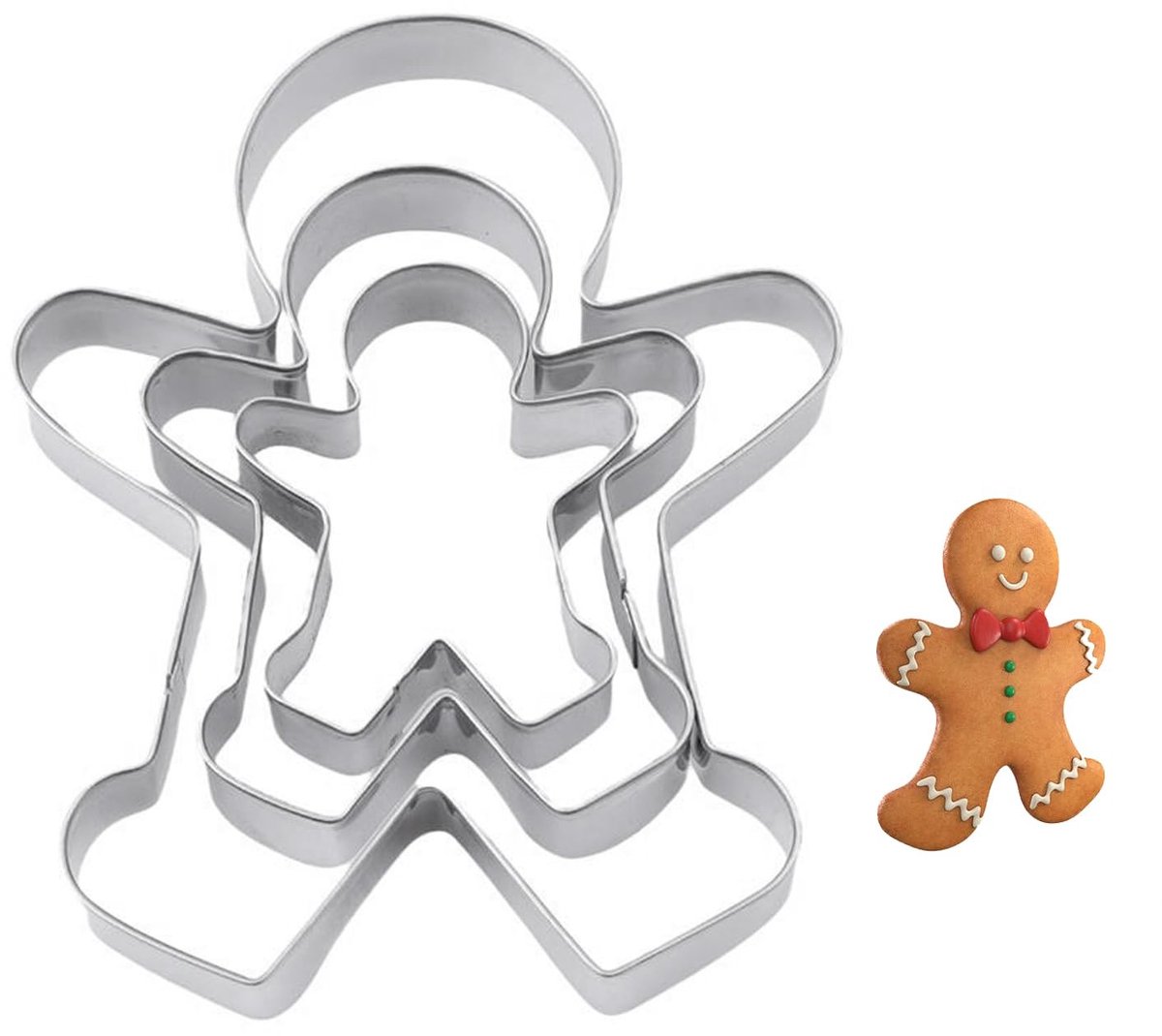 Dailygoods- Koekjesvormpjes 3 Stuks - Peperkoekenmannetjes - Roestvrij Stalen - Taartkoekjesvormpjes - Voor Valentijnsdag/Kerstmis - Ideaal voor Verjaardagen - Koekjesuitsteekvormpjes