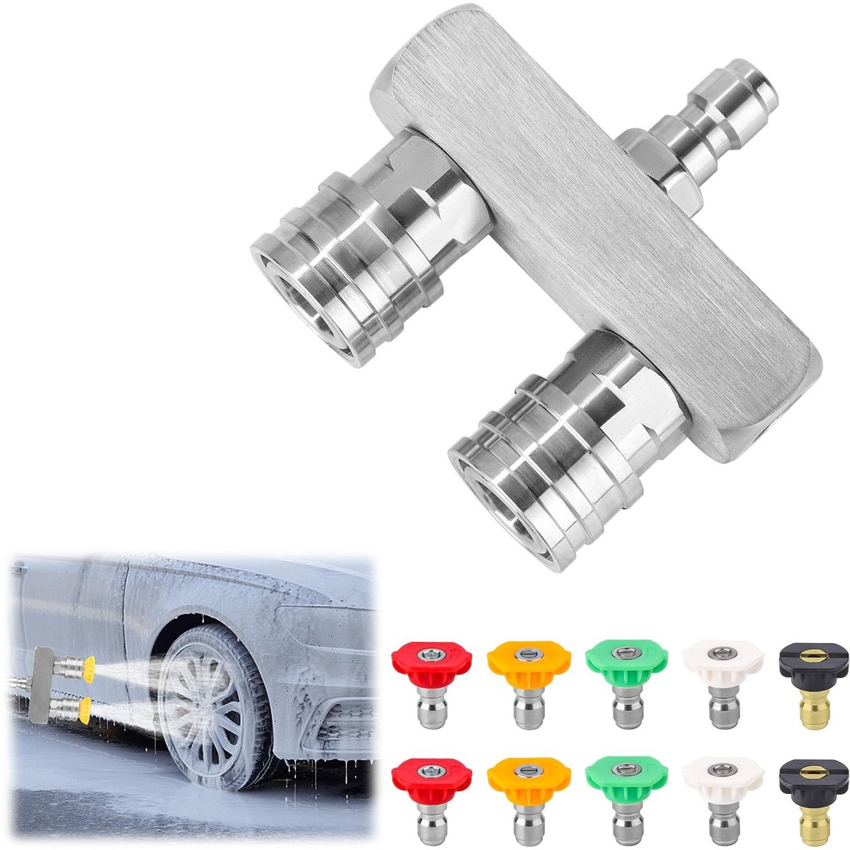 Dailygoods- Hogedrukreiniger Nozzle Dubbel Turbo - 10 Hogedrukreiniger Spuitnozzles - 1/4 Inch Quick Connect - 4000 PSI - Roestvrij Staal - Krachtige Druk - Reinigingsmondstuk
