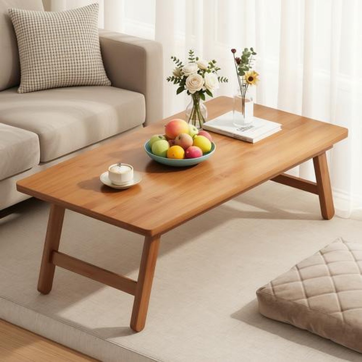 Opklapbare Lage Tafel van Bamboe, 57x34,3x22,3 cm, 2,8 kg, Kleine Bijzettafel voor Binnen en Buiten