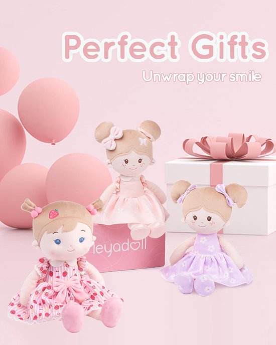 Babypop Stof - Zachte pop - Knuffelen en spelen - Gelede ledematen - 40 cm - Aardbeienroze — afbeelding 3