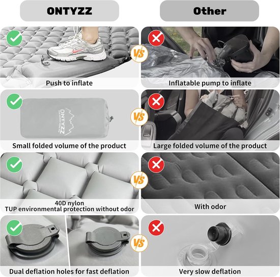 Opblaasbaar Bed - Autobed Mat - Reizen Kamperen - Ingebouwde Voetpomp - 183 x 131 cm - Grijs — afbeelding 2
