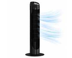 TEKROA® Torenventilator - Stille Staande Ventilator met 3 Snelheden - 70° Oscillatie 45W - Voor Woonkamer & Kantoor - Zwart