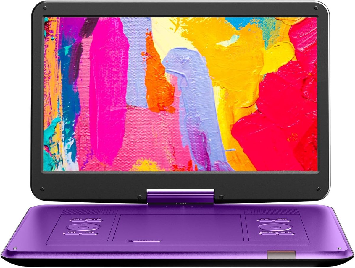 Draagbare DVD Speler - Scherm Speler - Reis Entertainment - Groot Draaibaar Scherm - 156 Inch HD - Paars
