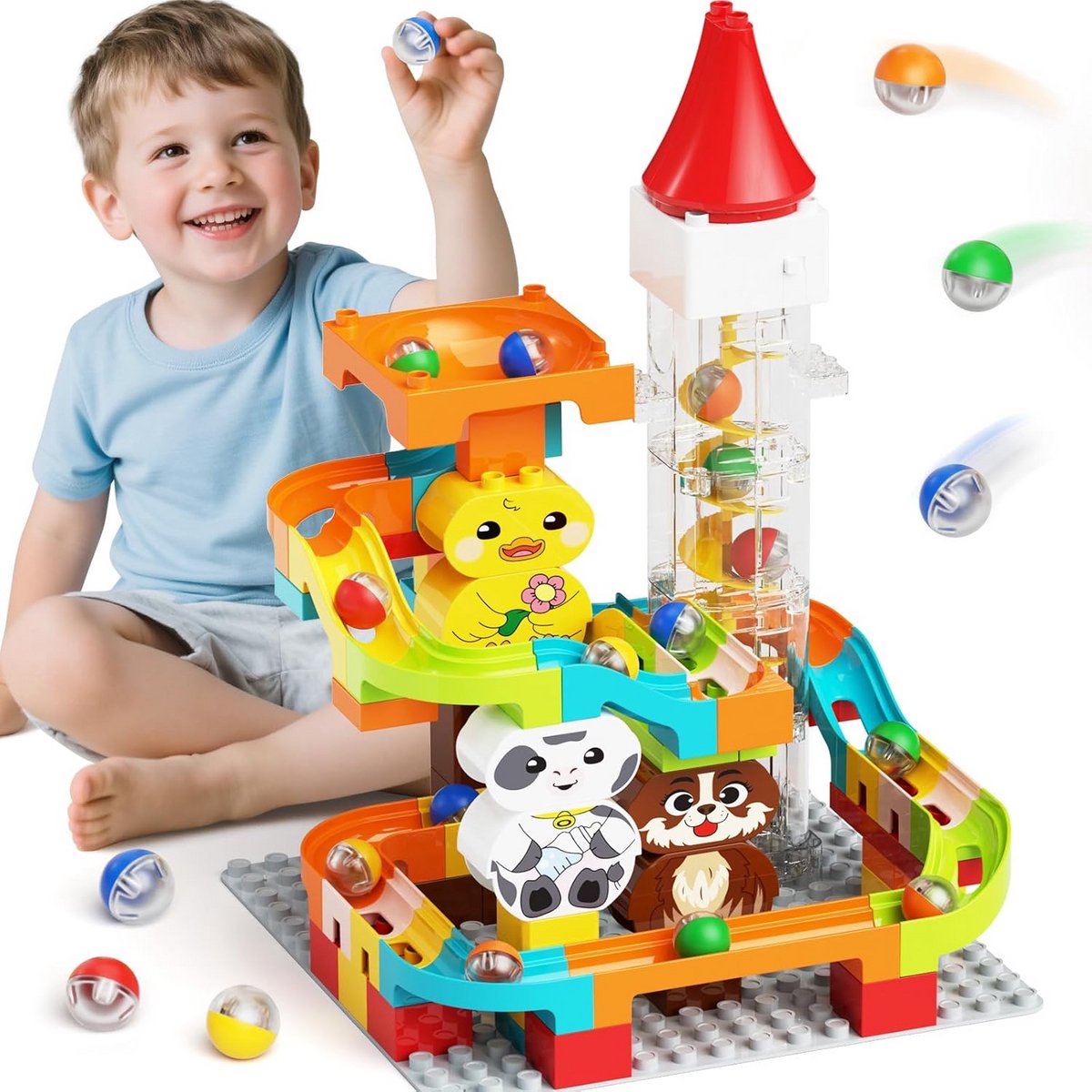 Kogelbaan Set - Bouwblokken Doolhof - Educatief Spelen - Gemotoriseerde Lift - 92 Stuks - Multicolor