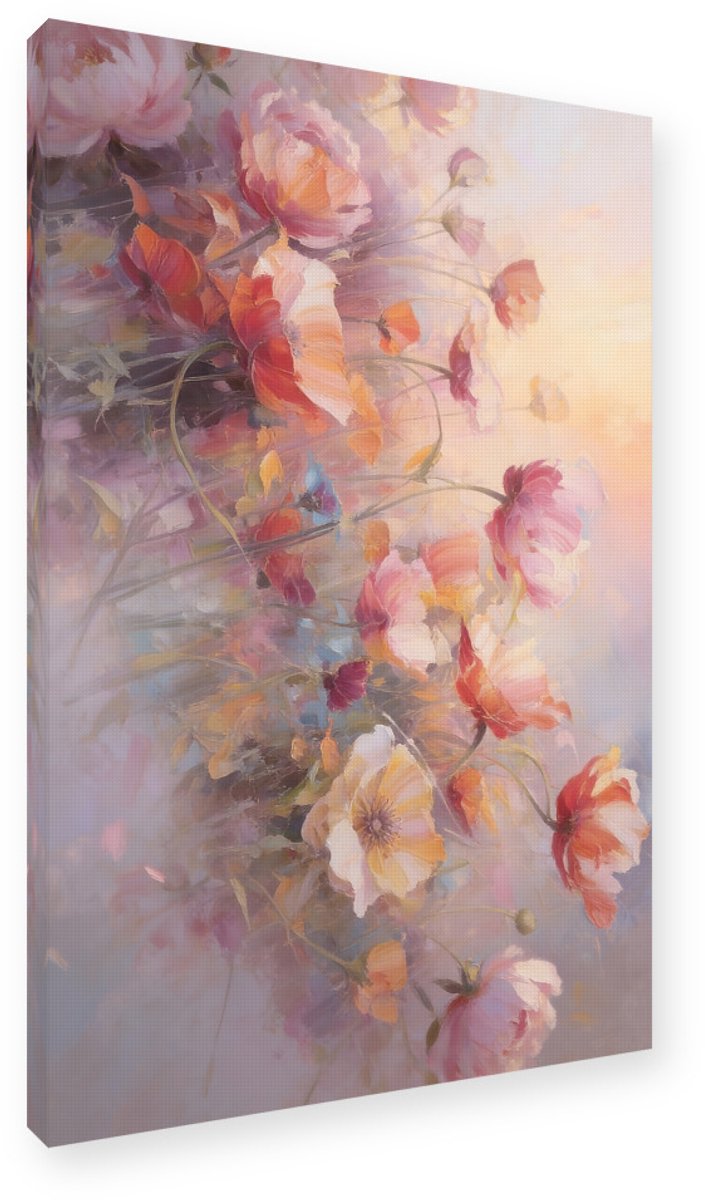 Bloemen Schilderij Abstract Botanisch - Canvas op Frame 40x60 cm - Wanddecoratie Aquarel Stijl - Muurdecoratie Woonkamer - EigenMuur Kunstdruk
