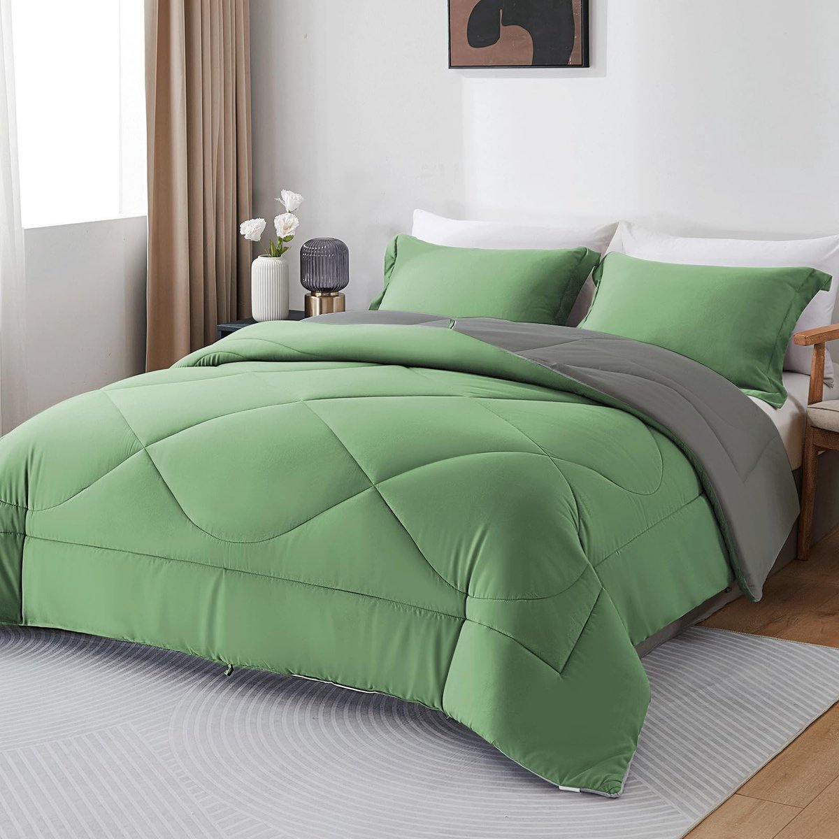 Dailygoods - Dekbed 155x220 - Omkeerbaar dekbed - Oeko-TEX-gecertificeerd - Groente/Grijs - Zacht microvezel - Geschikt voor alle seizoenen - Dekbed 1...