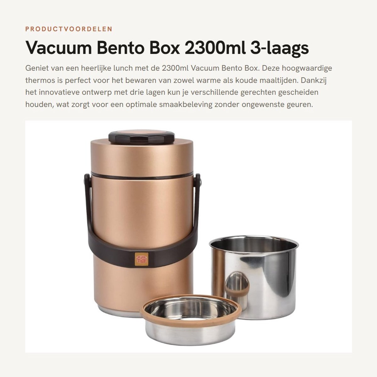 Dailygoods- Bento Box 2300ml - 3 Laags - Roestvrij Staal - Geïsoleerde Lunchcontainer - Voor Warm/Koud Voedsel - Lichtgewicht 1172g - Lunchbox