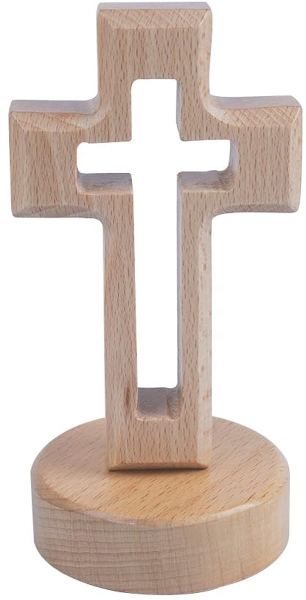 Dailygoods- Houten Kruis Uitgehold Ontwerp - Staand Kruis - Kruisbeeld - Bureaublad Ornament - Magnetische Verbindingsbasis - Unieke Schoonheid