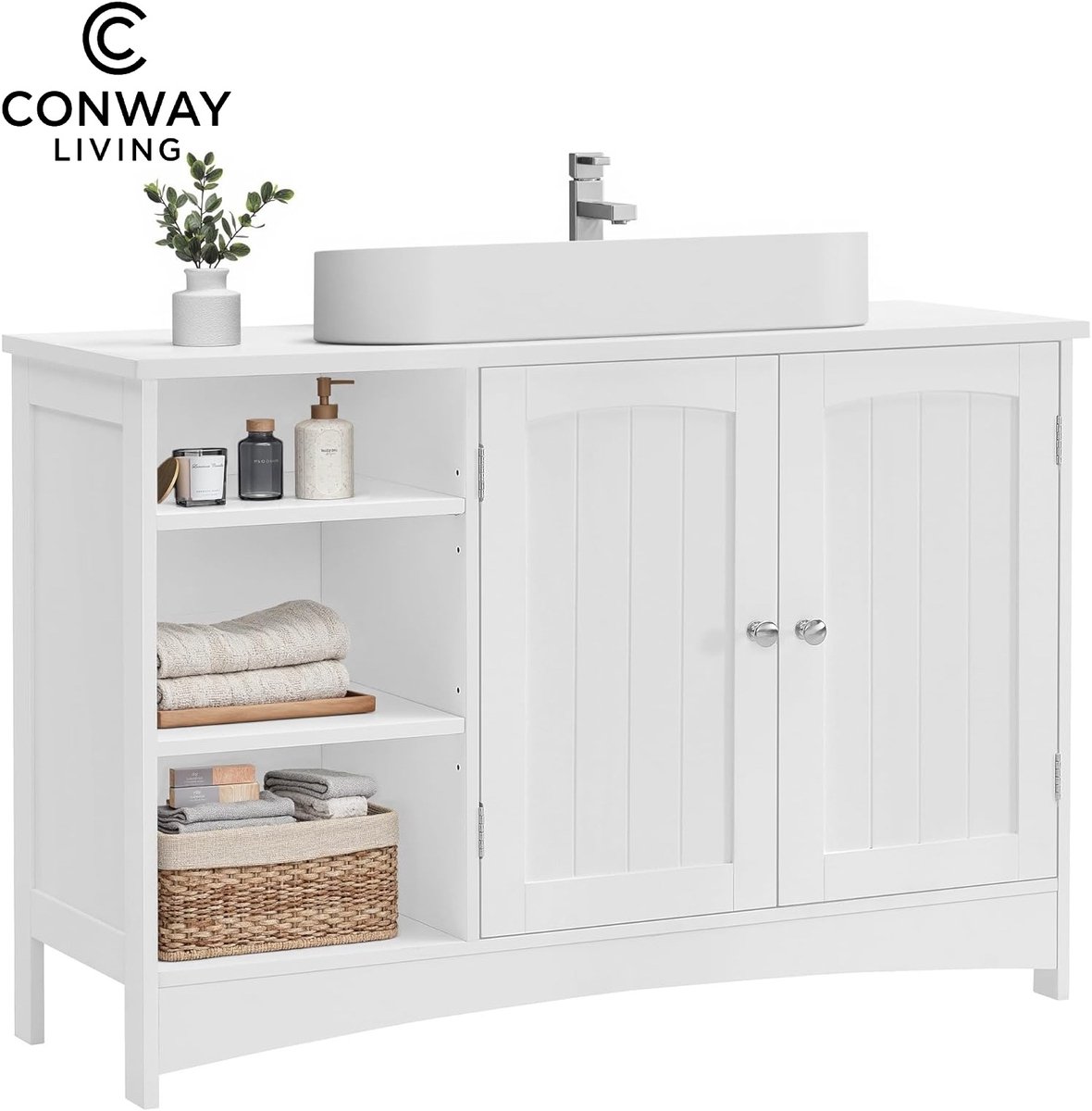 Conway Living® - Wastafel - badkamerkast met 3 grote lades - badkamerkast - 2 vakken achter de deur - badkameronderkast met rekken - 30 x 900 x 64 cm - wit
