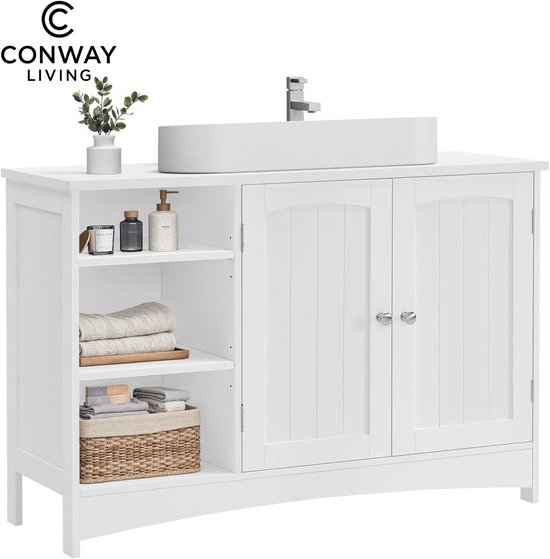 Conway Living® - Wastafel - badkamerkast met 3 grote lades - badkamerkast - 2 vakken achter de deur - badkameronderkast met rekken - 30 x 900 x 64 cm - wit