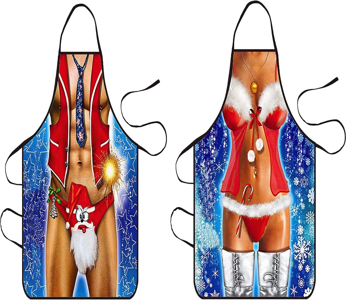 Kerst Keukenschorten - Grappige Slabbetjes - Feestelijk Koken - Set van Twee - 30 x 21 cm - Santa Print