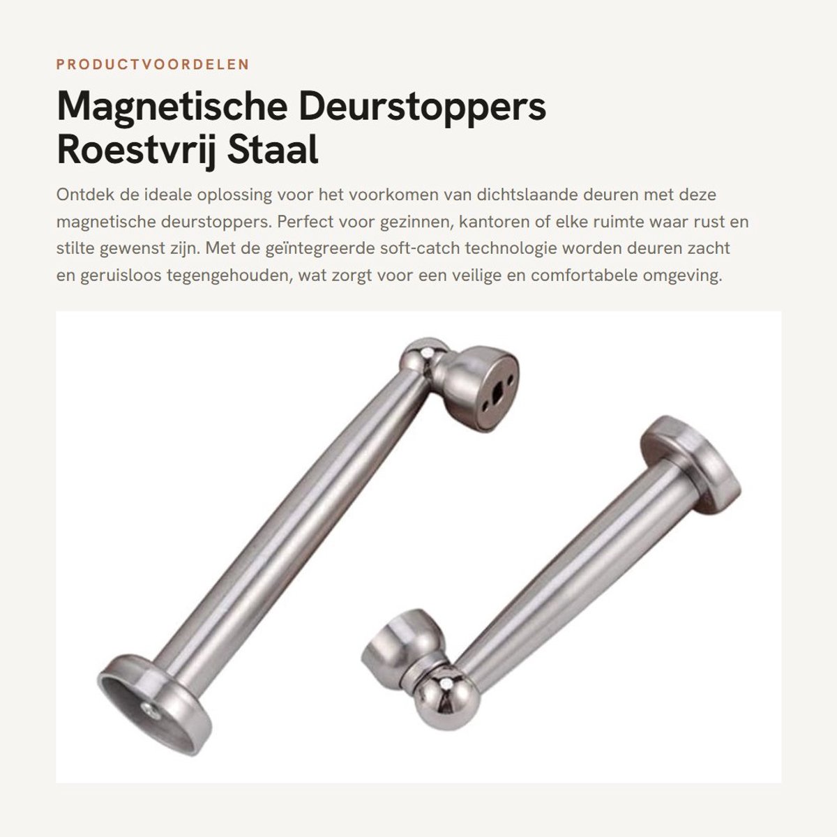 Dailygoods- Deurstoppers Magnetisch - Deurbuffer Roestvrij Staal - Soft-Catch Technologie - Muurbescherming - Totale Lengte 15 cm - Bescherming tegen Dichtslaan - Deurbumper