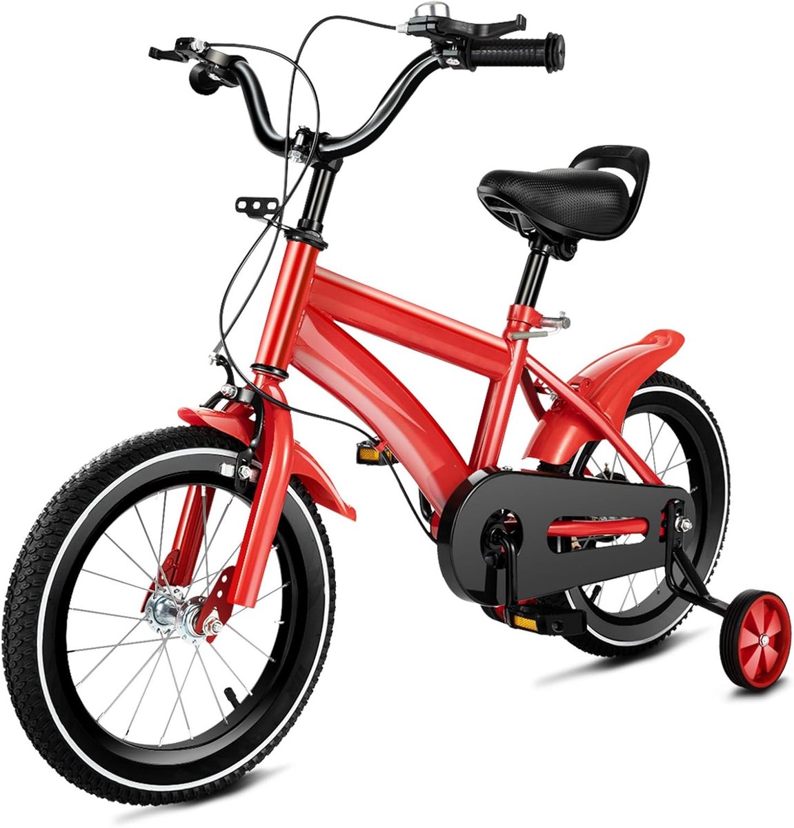 Kinderfiets met steunwielen - Jeugdfiets - Leren fietsen - In hoogte verstelbaar - 14 inch - Rood