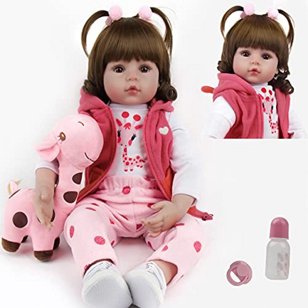 Reborn baby pop - Babypop meisje - Rollenspel speelgoed - Handgemaakt ontwerp - 60 cm - Bruin