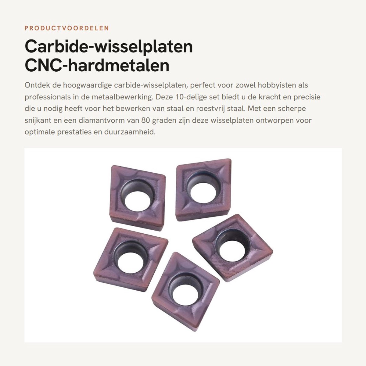 Dailygoods- Wisselplaten 10-delig - CNC-hardmetalen Blad - Draaigereedschap - CCMT060204 VP15TF - Voor staal/roestvrij staal - Hoogwaardige kwaliteit - Snijplaten
