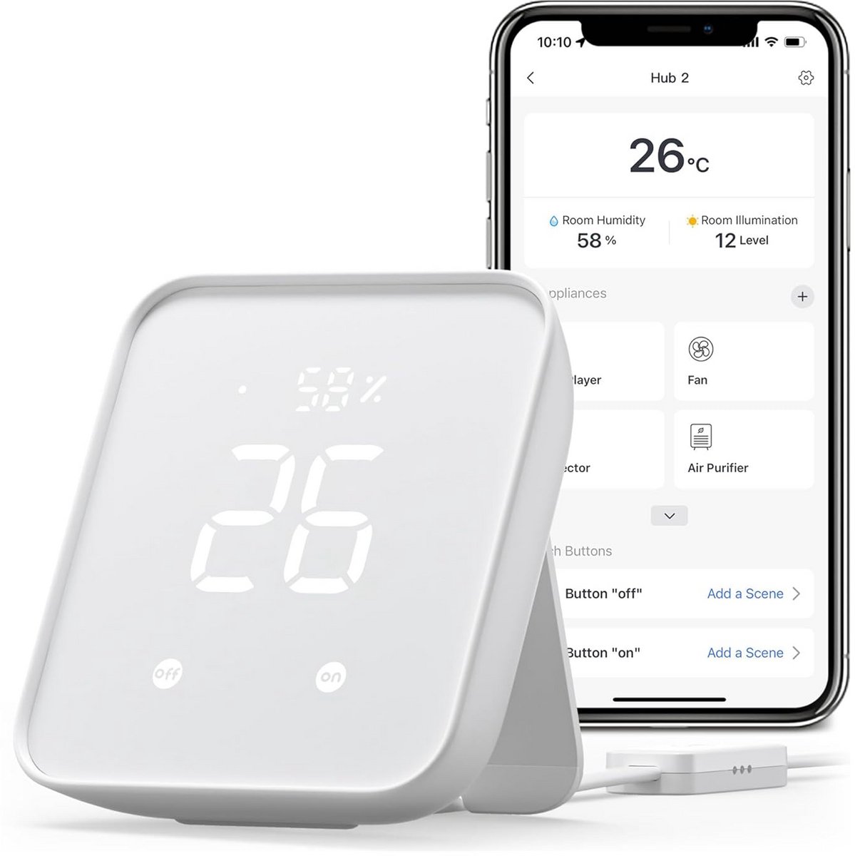 Smart Home Hub - Temperatuur Meter - Apparaten Bediening - 4-in-1 Functionaliteit - 2.3 x 8 x 7 cm - Wit