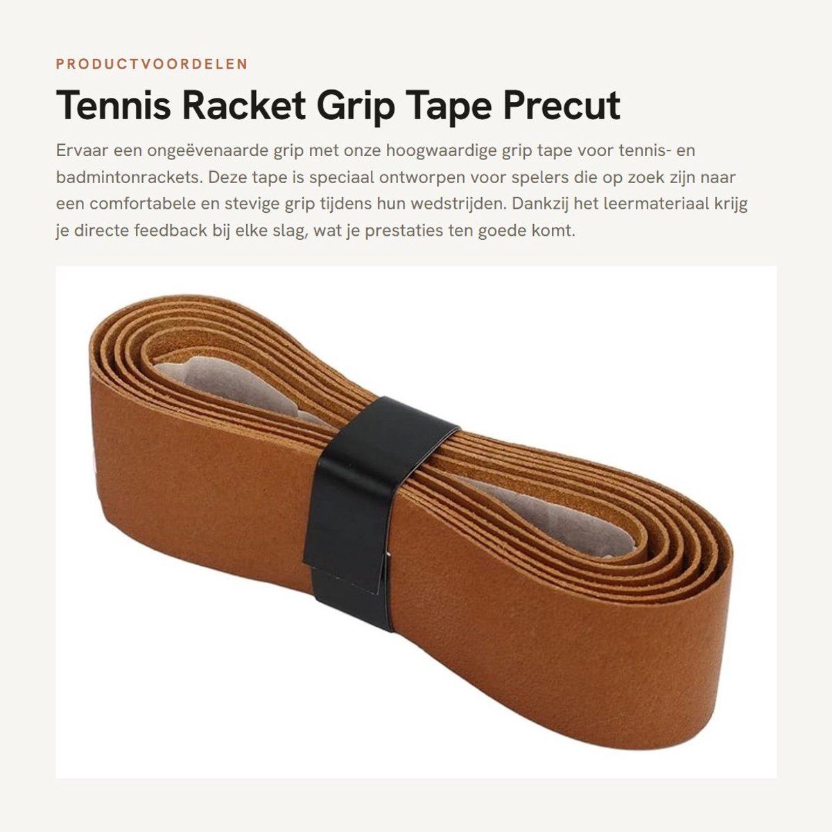 Dailygoods- Overgrip Rundleer - Zweetabsorptie - Slijtvast - Duurzaam - Directe feedback - Geschikt voor Tennis/Badminton Racket - Grip